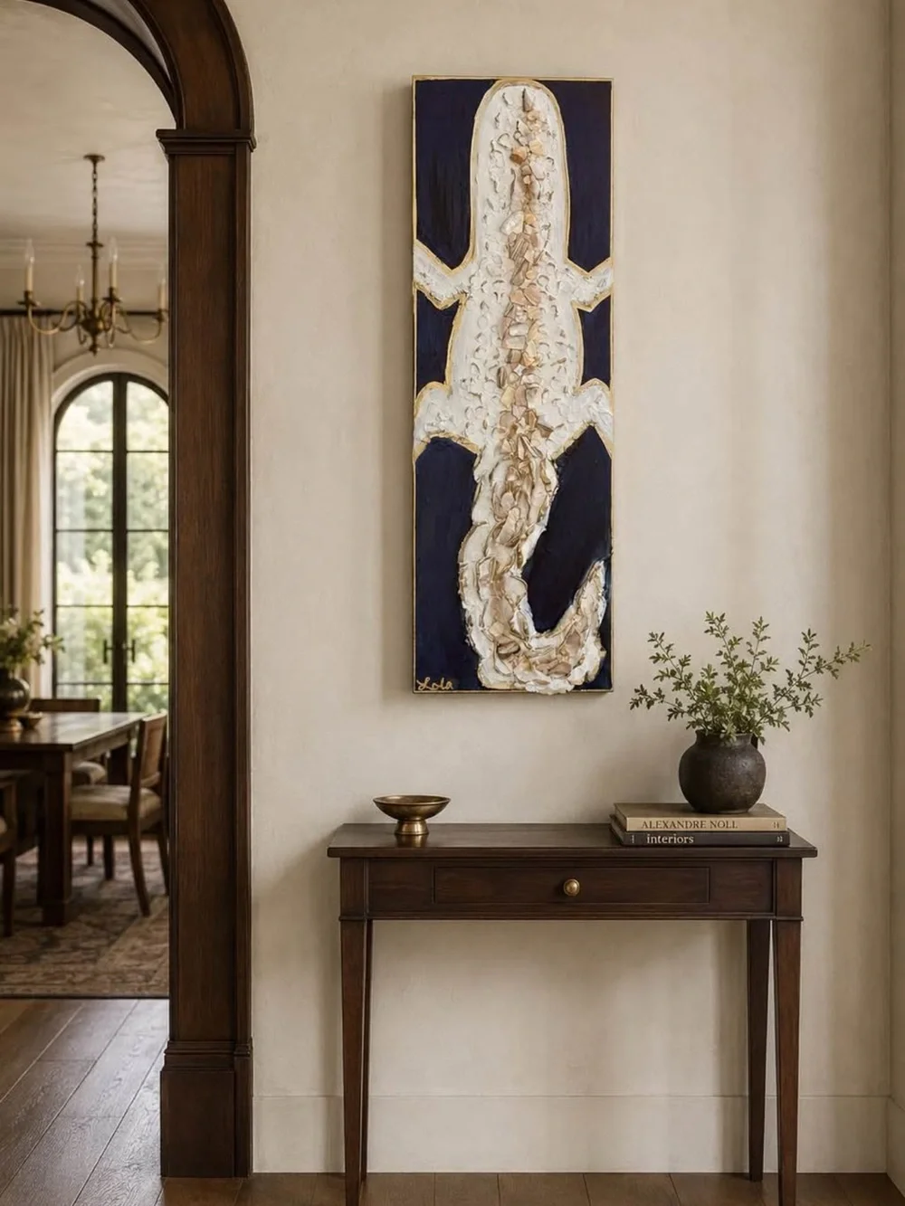 Handcrafted Original Alligator Wall Art - Ivory & Navy